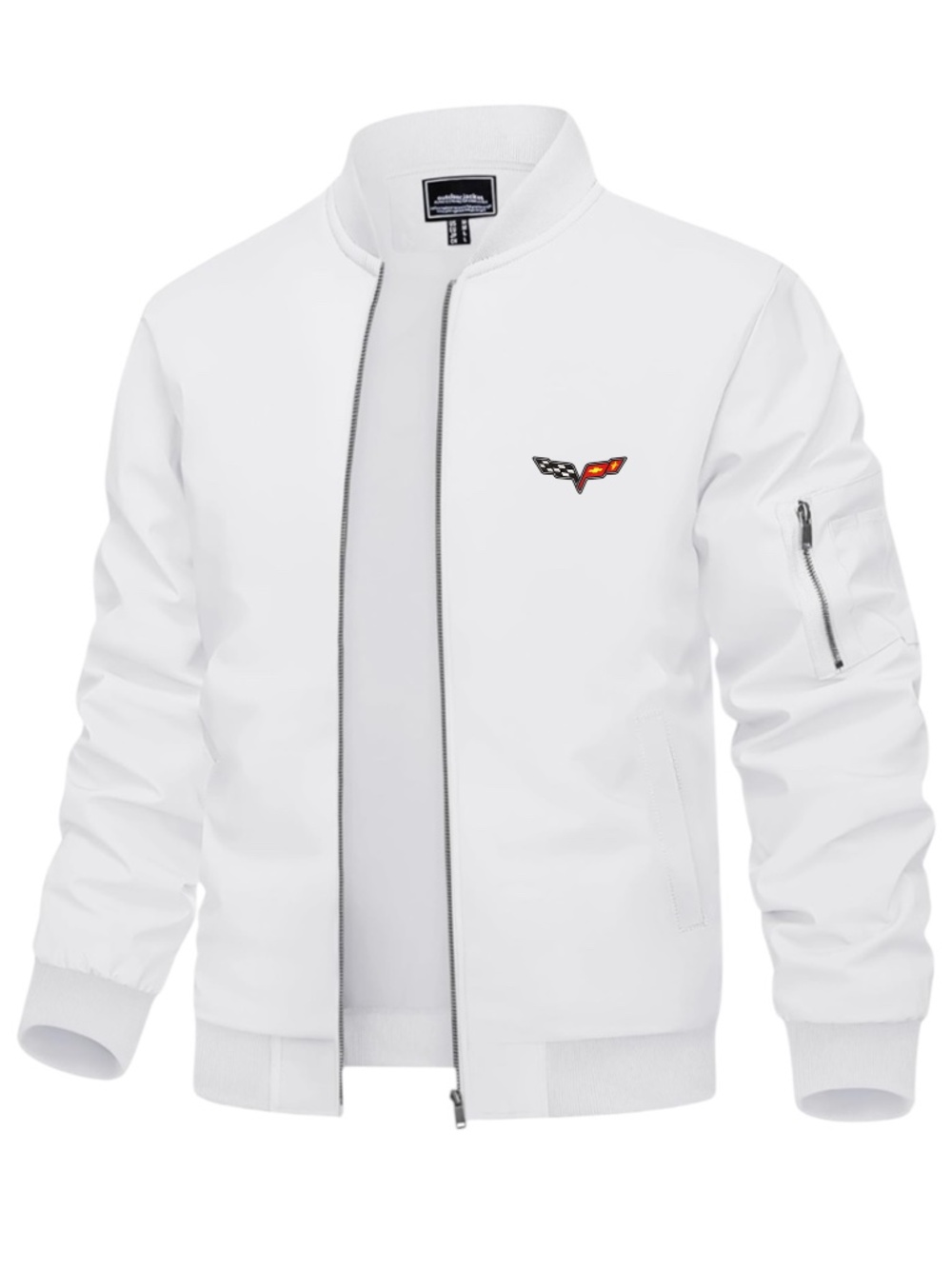 Men’s Corvette Embroidered Lightweight Bomber Jacket White